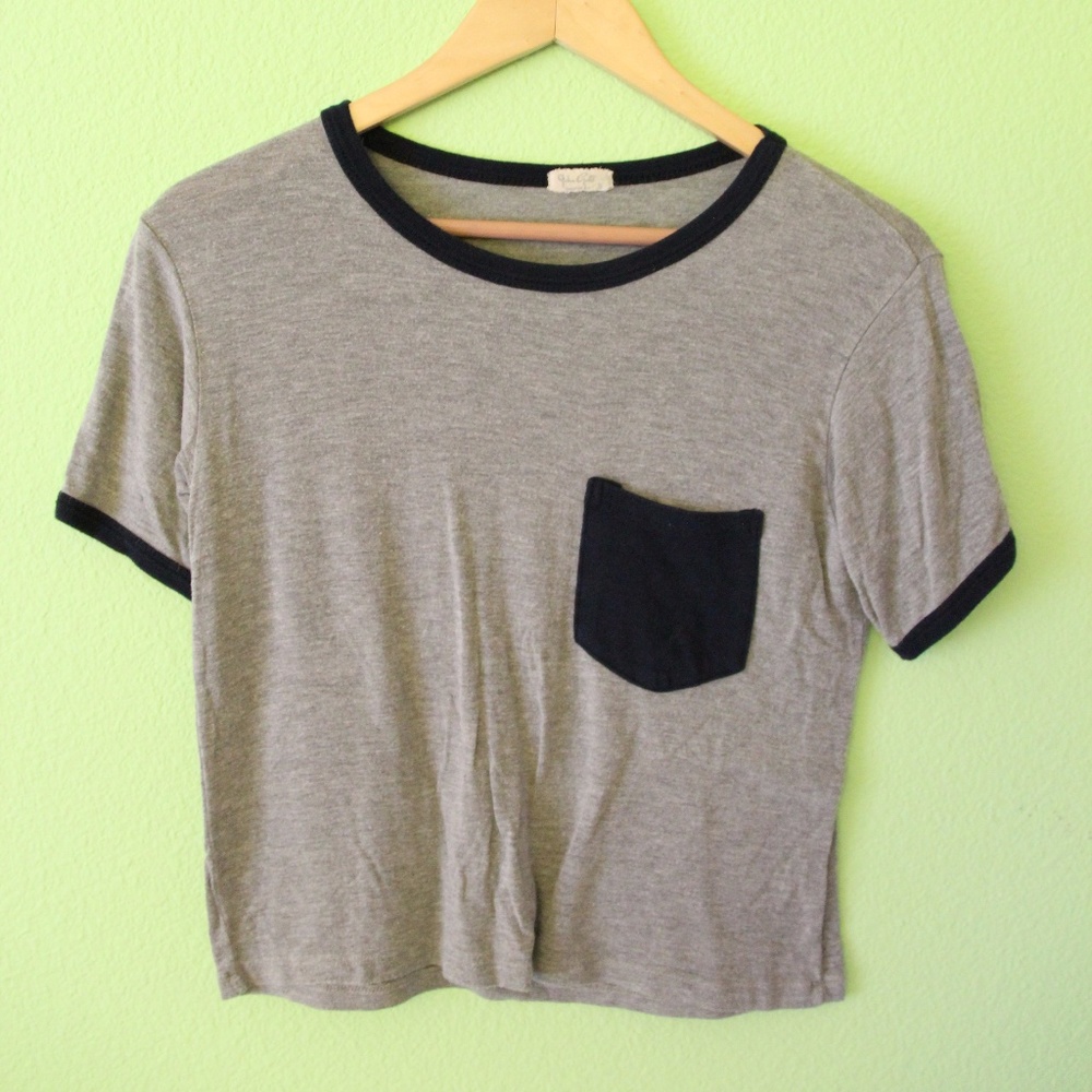 Brandy Melville Gray/Navy Ringer Tee